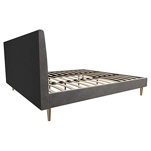 Mr. Kate Daphne Upholstered Headboard and Modern Platform Frame Bed, King, Light Gray Velvet