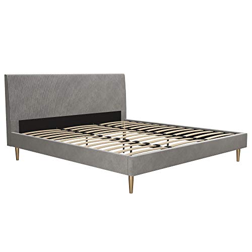 Mr. Kate Daphne Upholstered Headboard and Modern Platform Frame Bed, King, Light Gray Velvet