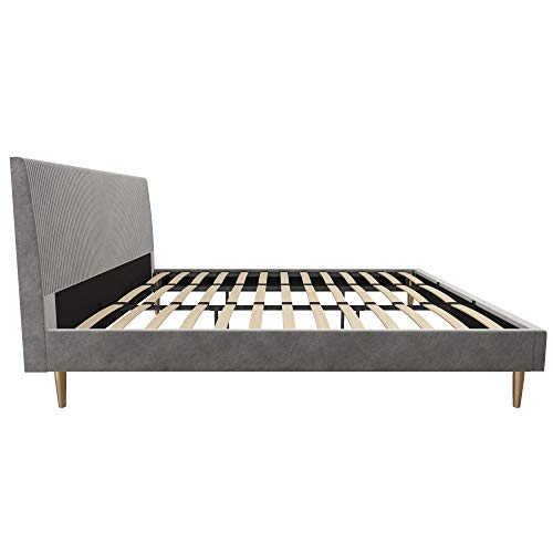 Mr. Kate Daphne Upholstered Headboard and Modern Platform Frame Bed, King, Light Gray Velvet