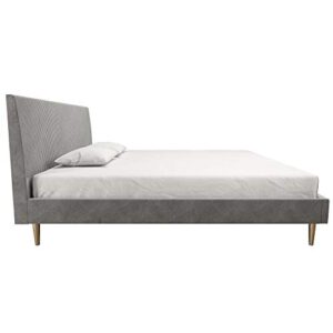 Mr. Kate Daphne Upholstered Headboard and Modern Platform Frame Bed, King, Light Gray Velvet