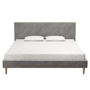 Mr. Kate Daphne Upholstered Headboard and Modern Platform Frame Bed, King, Light Gray Velvet