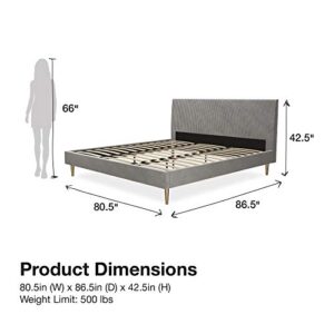 Mr. Kate Daphne Upholstered Headboard and Modern Platform Frame Bed, King, Light Gray Velvet