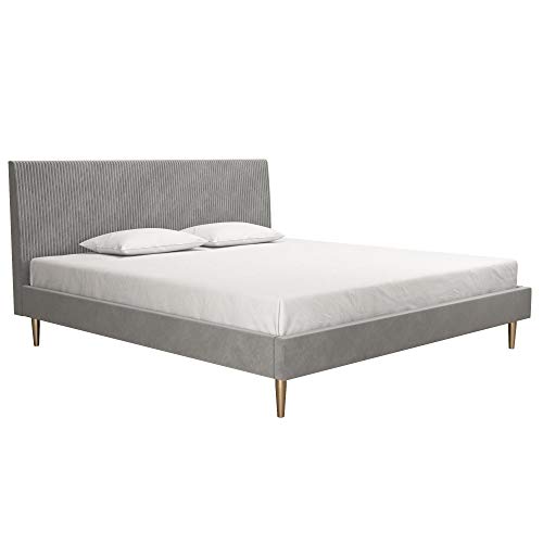 Mr. Kate Daphne Upholstered Headboard and Modern Platform Frame Bed, King, Light Gray Velvet