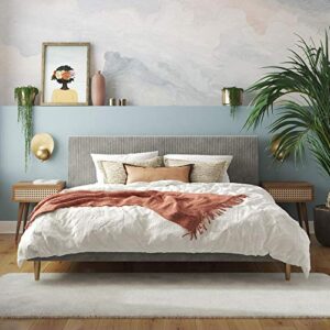 Mr. Kate Daphne Upholstered Headboard and Modern Platform Frame Bed, King, Light Gray Velvet