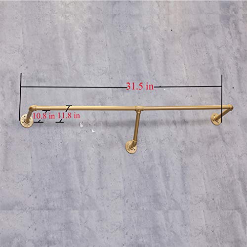 FURVOKIA Industrial Retro Wall Mounted Pipe Shelf Bathroom Hanging Towel Rack,Metal Bedroom Clothing Rod Garment Rack,Display Stand (One Pipe Shelves, Gold, 31.5" L x 11.8" D)