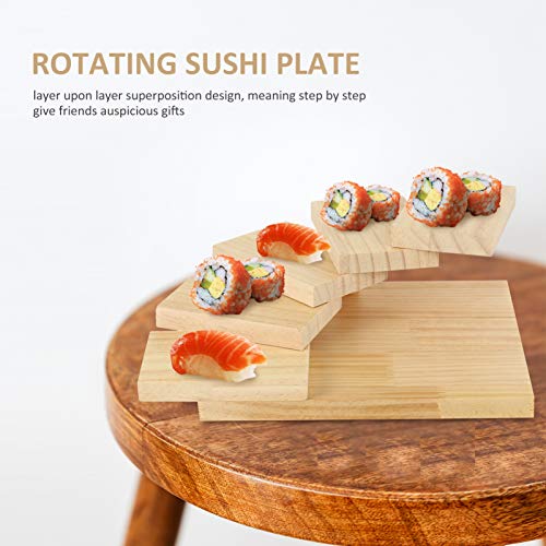 Sushi Making Wooden Sushi Serving Tray Rotating Steps Stairs Meat Plate Charcuterie Platter Bread Meat Fruit Display Decorative Serving Trays Wooden Server 28. 5X23X9CM Sushi Serving Tray