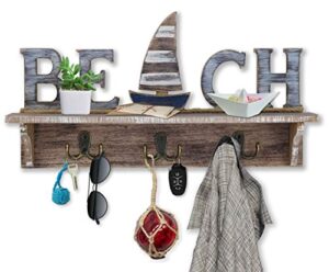 sailingstory beach wall decor, beach sign key holder for wall mounted coat rack with shelf, beach decor nautical decor key hook for wall with shelf