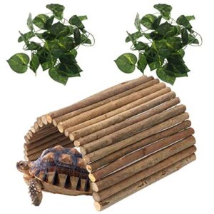 hamiledyi wooden reptile hideout bearded dragon bendy bridge climbing ladder hiding hut reptiles hide cave habitat decor for lizards gecko spiders snakes tortoise(l:20" x 11.8")