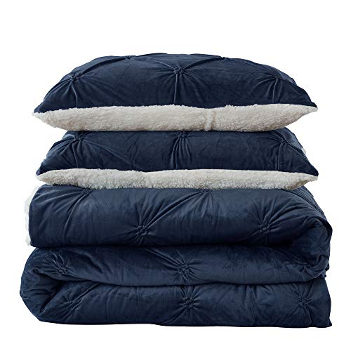 Sweet Home Collection Comforter Set 3 Piece Sherpa Pintuck Pinch Pleat Soft Luxurious Plush All Season Warm with 2 Shams