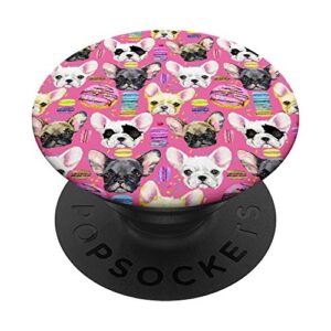 pink frenchie french bulldog dog pattern print doggie popsockets popgrip: swappable grip for phones & tablets