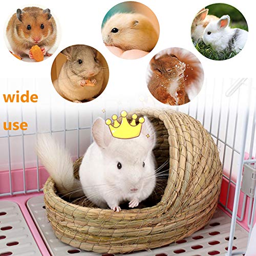 Hamiledyi Bunny Grass Bed, Rabbit Woven Hay Bed, Small Pets Natural Handcrafted Grass House with Hay Chew Balls for Chinchillas Guinea Pigs Hedgehog Rat 3PCS