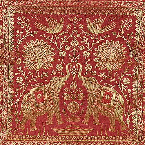 Set of 2 Home Decorative Square Pillowcase Bohemian Throw Pillow Cushion Cover Banaras Brocade Silk Woven Ethnic Traditional Royal Motifs Handcrafted for Gift Pillowcase (Maroon)