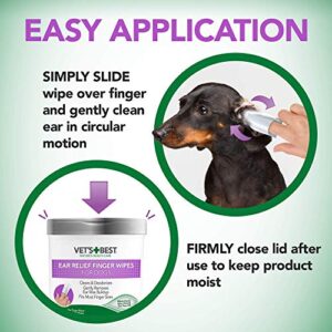 Vet's Best Ear Relief Finger Wipes | Ear Cleansing Finger Wipes for Dogs | Sooths & Deodorizes | 50 Disposable Wipes