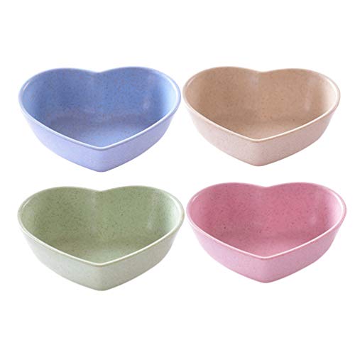 DOITOOL Utensil Sets 4pcs Cute Heart Shaped Seasoning Dish Wheat Straw Love Sauce Dish Sushi Soy Dipping Bowl Snack Serving Dish for Wedding Valentines Day Party Decoration Mixed Color Utensil Set