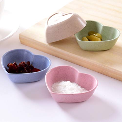 DOITOOL Utensil Sets 4pcs Cute Heart Shaped Seasoning Dish Wheat Straw Love Sauce Dish Sushi Soy Dipping Bowl Snack Serving Dish for Wedding Valentines Day Party Decoration Mixed Color Utensil Set