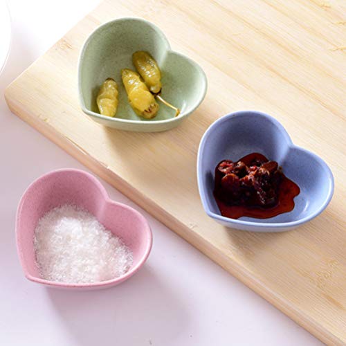 DOITOOL Utensil Sets 4pcs Cute Heart Shaped Seasoning Dish Wheat Straw Love Sauce Dish Sushi Soy Dipping Bowl Snack Serving Dish for Wedding Valentines Day Party Decoration Mixed Color Utensil Set