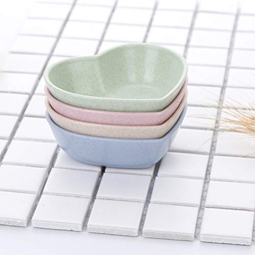 DOITOOL Utensil Sets 4pcs Cute Heart Shaped Seasoning Dish Wheat Straw Love Sauce Dish Sushi Soy Dipping Bowl Snack Serving Dish for Wedding Valentines Day Party Decoration Mixed Color Utensil Set