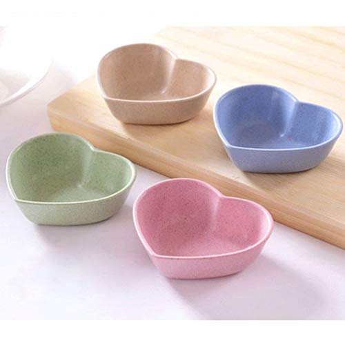 DOITOOL Utensil Sets 4pcs Cute Heart Shaped Seasoning Dish Wheat Straw Love Sauce Dish Sushi Soy Dipping Bowl Snack Serving Dish for Wedding Valentines Day Party Decoration Mixed Color Utensil Set