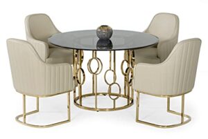 limari home pascal collection modern style smoked tempered glass round dining table, champagne gold