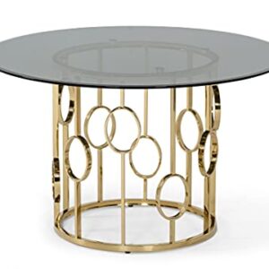 Limari Home Pascal Collection Modern Style Smoked Tempered Glass Round Dining Table, Champagne Gold