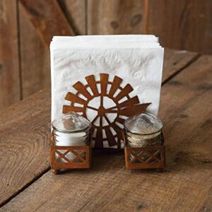 ctw home collection 370525 windmill and silo salt pepper and napkin caddy, 6.75-inch width