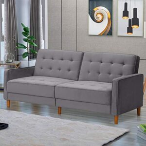 HABITRIO Loveseat, Modern Velvet Upholstered Sofa Bed w/Square Armrest, Tapered Legs, 2 Individual Backs w/ 3 Adjustable Position, 78” Sofa Couch, Easy Assembly for Living Room, Bedroom (Grey)