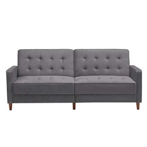 HABITRIO Loveseat, Modern Velvet Upholstered Sofa Bed w/Square Armrest, Tapered Legs, 2 Individual Backs w/ 3 Adjustable Position, 78” Sofa Couch, Easy Assembly for Living Room, Bedroom (Grey)