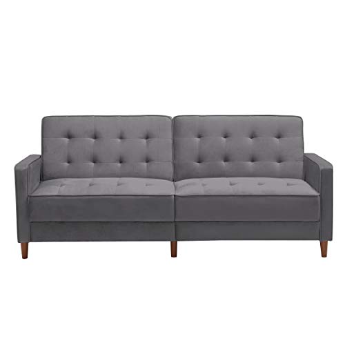 HABITRIO Loveseat, Modern Velvet Upholstered Sofa Bed w/Square Armrest, Tapered Legs, 2 Individual Backs w/ 3 Adjustable Position, 78” Sofa Couch, Easy Assembly for Living Room, Bedroom (Grey)