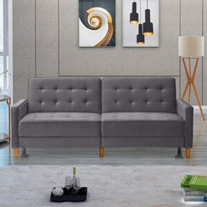 HABITRIO Loveseat, Modern Velvet Upholstered Sofa Bed w/Square Armrest, Tapered Legs, 2 Individual Backs w/ 3 Adjustable Position, 78” Sofa Couch, Easy Assembly for Living Room, Bedroom (Grey)