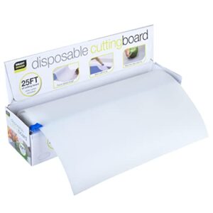 smart design disposable cutting board - 12 in x 25 ft - biodegradable plastic - adjustable length - bpa free - cheese meat prep tray, large chopping butcher block, small food cut set - kitchen - white