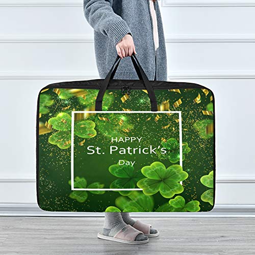 Blueangle Clover Leaves Storage Bags for Closet King Comforter, Clothes, Blanket Organizers Heavy Fabric Space Saver, St. Patrick's Day Gifts