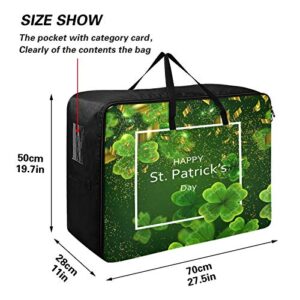 Blueangle Clover Leaves Storage Bags for Closet King Comforter, Clothes, Blanket Organizers Heavy Fabric Space Saver, St. Patrick's Day Gifts