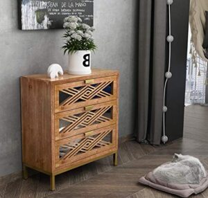 cozayh 3-drawer accent dresser with mirror fronts, modern farmhouse accent chest clean-lined silhouette