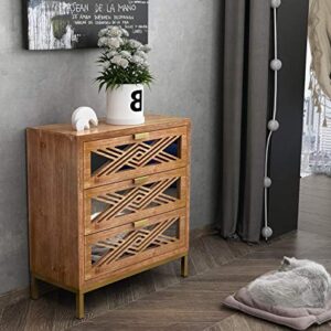 COZAYH 3-Drawer Accent Dresser with Mirror Fronts, Modern Farmhouse Accent Chest Clean-Lined Silhouette