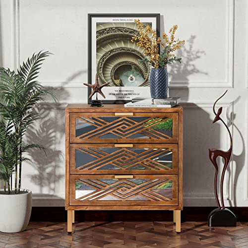 COZAYH 3-Drawer Accent Dresser with Mirror Fronts, Modern Farmhouse Accent Chest Clean-Lined Silhouette