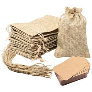 burlap gift bags 4x6 inch [50 pack]. small burlap sack with drawstring. bulk of burlap pouches for wedding favors, party favor, gifts, coffee, jewelry, crafts, easter, candy. gift tags included.