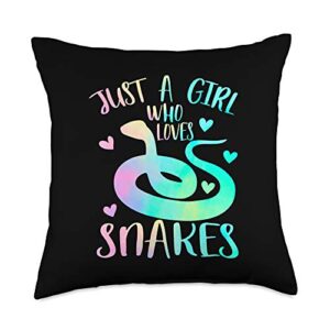 just a girl who loves snakes cute snake themed lover girls throw pillow