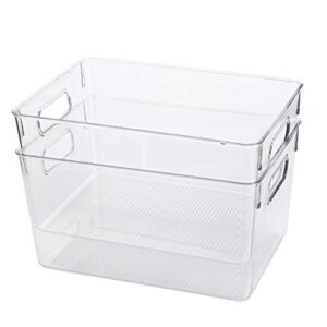 Kingrol 4 Pack Plastic Storage Bins for Freezer, Pantry, Countertop, Cabinet Organization, Stackable Food Storage Organizer with Handles, BPA Free, 10.75 x 7.75 x 6 Inch