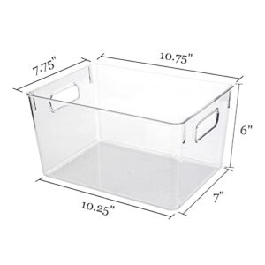 Kingrol 4 Pack Plastic Storage Bins for Freezer, Pantry, Countertop, Cabinet Organization, Stackable Food Storage Organizer with Handles, BPA Free, 10.75 x 7.75 x 6 Inch