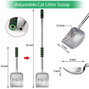 Onlyoung Cat Litter Scoop, Metal Adjustable Long Handle Litter Scooper, Detachable Stainless Steel Non-Stick Kitty Litter Scoop with Foam Padded Grip Handle, Heavy Duty Cats Pooper Pet Poop Shovel