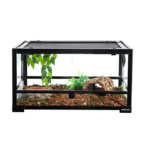 REPTI ZOO Full Glass 20 Gallon Reptile Tank, Front Opening Reptile Terrarium 24" x 18"x 12", Double Hinged Opening Doors & Top Screen Ventilation Escape Proof Lid