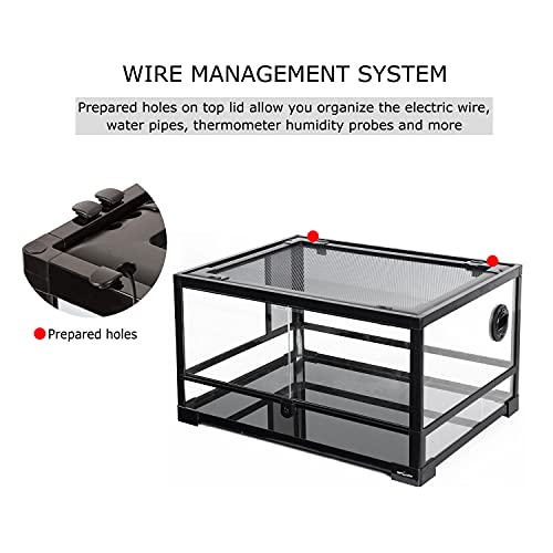 REPTI ZOO Full Glass 20 Gallon Reptile Tank, Front Opening Reptile Terrarium 24" x 18"x 12", Double Hinged Opening Doors & Top Screen Ventilation Escape Proof Lid