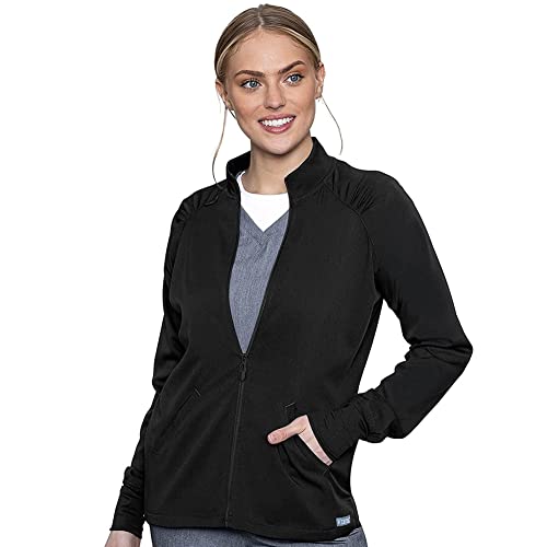 Med Couture Touch Women's Raglan Zip Front Warm Up Jacket, Black, Large