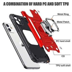 JAME Case for iPhone 11 Pro Max Case with Screen Protectors 2Pcs, Military-Grade Drop Protection, Shockproof Protective Phone Cases Cover Car Mount Ring Kickstand Case for iPhone 11 Pro Max Red