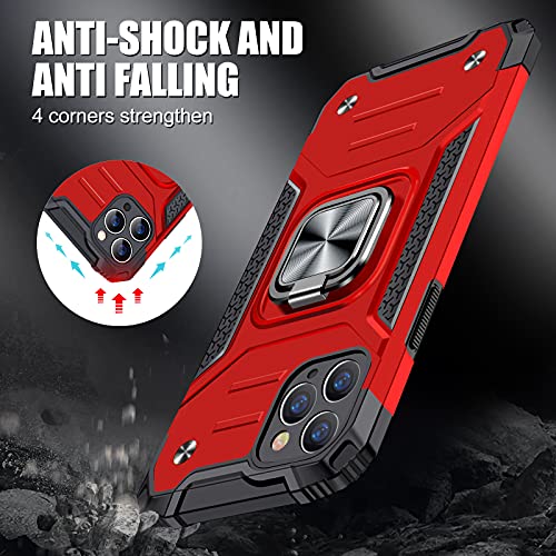 JAME Case for iPhone 11 Pro Max Case with Screen Protectors 2Pcs, Military-Grade Drop Protection, Shockproof Protective Phone Cases Cover Car Mount Ring Kickstand Case for iPhone 11 Pro Max Red