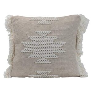 foreside home & garden white braided geometric pattern handwoven 18x18 decorative cotton throw pillow with hand tied fringe