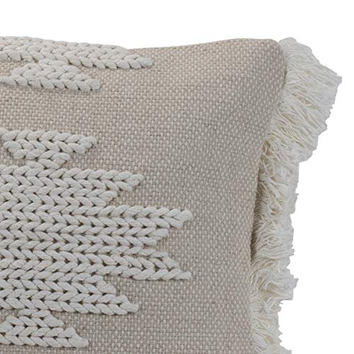 Foreside Home & Garden White Braided Geometric Pattern Handwoven 18x18 Decorative Cotton Throw Pillow with Hand Tied Fringe