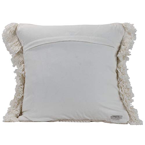 Foreside Home & Garden White Braided Geometric Pattern Handwoven 18x18 Decorative Cotton Throw Pillow with Hand Tied Fringe