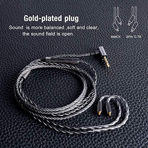 okcsc Earphone Upgrade Cable,MMCX Earbuds Replacement Cord,4 Cores OFC Silver Plated Earphones Audio Adapter with Mic for Shure SE215 SE315 SE535 (mmcx,Gray,Mic)