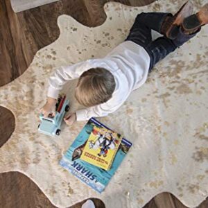 Faux Cowhide Rug - Beautiful Acid Wash Cowhide Rug. Western Throw Rugs for Office, Bedroom, Nursery or Living Room with Our Rustic Area Rugs for Living Room (Tan Gold)